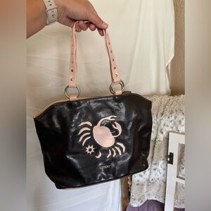 NWOT Brown/Pink Leather Cancer Shoulder Bag